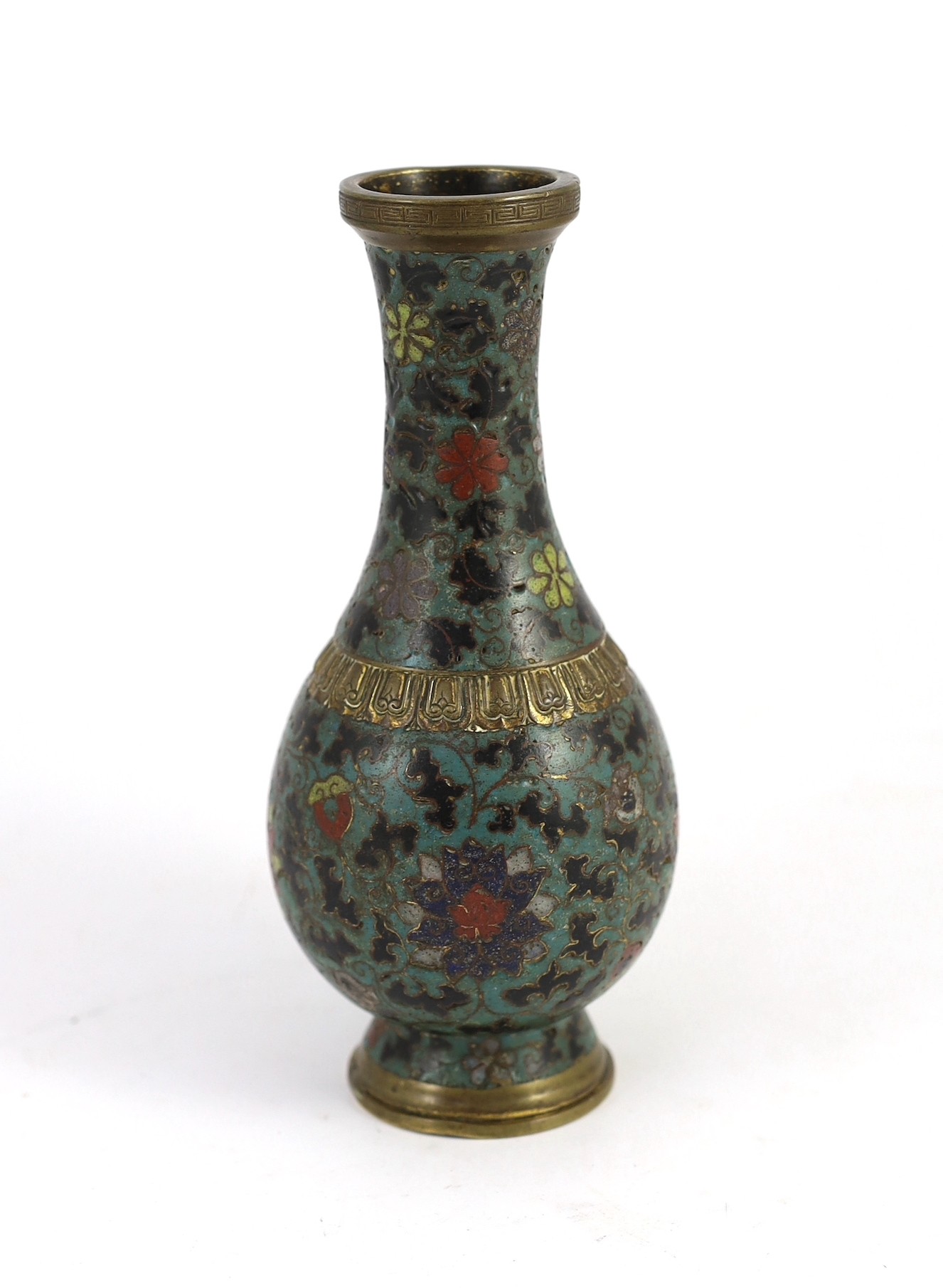 A Chinese cloisonné enamel and gilt bronze baluster vase, 17th/18th century, 19.5cm high, faults